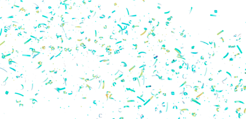 Beautiful image of teal and gold confetti falling on a white background. Perfect for celebrations, parties, and festive designs.