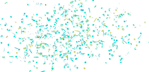 Festive teal and gold confetti falling on white. Perfect for party invitations, banners, and celebrations.