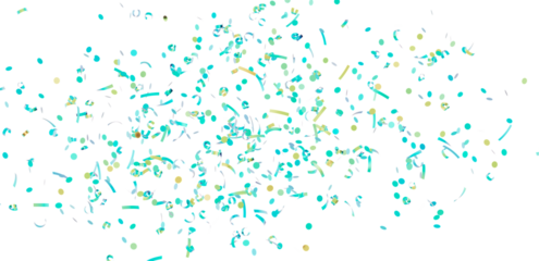 Celebrate with this festive image of teal and gold confetti scattered on a white background. Perfect for party invitations or celebratory desig