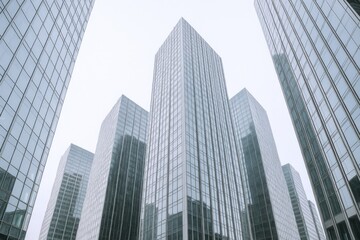 Obraz premium Modern Skyscrapers Against Sky: Captivating View of Urban Architecture and Contemporary Business District Development