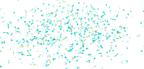 Image of teal and yellow confetti falling on a white background, perfect for celebrations and festive designs.