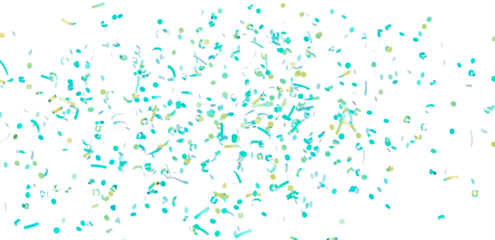 Beautiful image of teal and gold confetti falling on a white background, perfect for celebrations and festive designs.