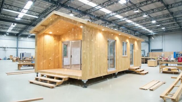 Modular house under construction in a factory