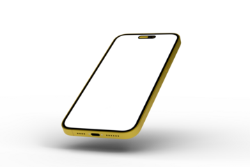High-quality photo of a gold smartphone with a blank screen, perfect for app presentations or website mockups. Download now!