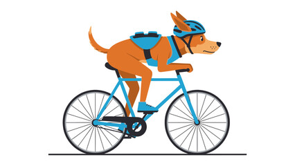 Canine Cyclist: An energetic and focused canine pedals on a bicycle, fully geared up with a helmet and backpack, capturing the spirit of outdoor adventure and active lifestyle.