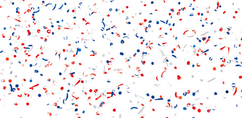 Festive confetti background ideal for celebrations, parties, and holidays. Red, white, and blue.