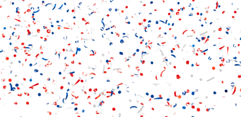 Festive confetti background ideal for celebrations, parties, and holidays. Red, white, and blue.