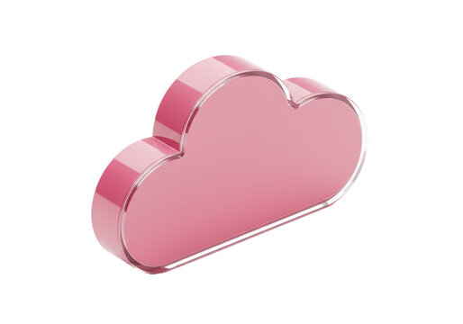 Isolated shiny pink glass cloud symbol represents computing and information technology