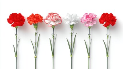 Obraz premium Carnations in various colors floral arrangement studio setting minimalist background close-up view beauty concept
