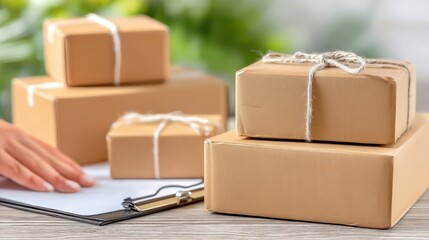 Package delivery process home office e-commerce indoor close-up logistics and organization