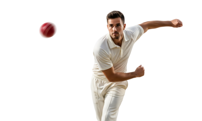 Cricket Bowler in Action, A dynamic image capturing a cricket bowler in full action, poised to deliver a fast ball with precision and skill, showcasing the essence of competitive sport.