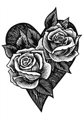 Two roses in heart shape, intricate design