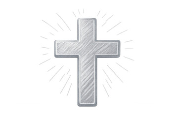 Silver christian cross with shining rays on a transparent background, symbolizing faith, hope, and spirituality