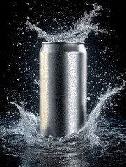 Iced Beverage Can with Splashing Water - Refreshing Drink Presentation for Commercial Use