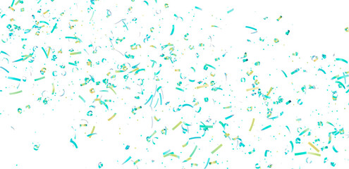 Beautiful image of teal and gold confetti falling on a white background. Perfect for celebrations and festive designs.
