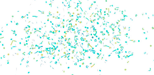 Beautiful image of teal and gold confetti exploding. Perfect for celebratory designs, party invitations, and festive backgrounds.