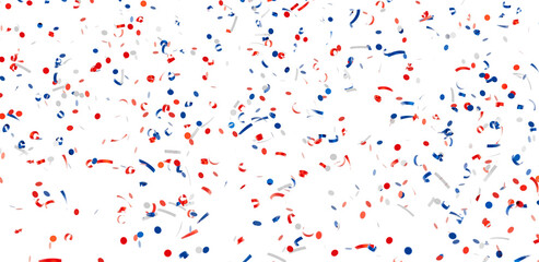 Festive confetti background with red, white, and blue colors. Perfect for celebrations and party designs.