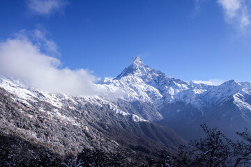 Majestic Sunrise Over Machhapuchhre Himal Fishtail Mountain in Nepal Himalayas