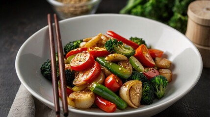 Healthy Vegetable Stir-Fry in White Bowl