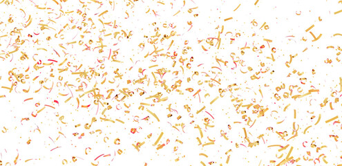 Festive background with gold and pink confetti falling on white. Perfect for celebrations, parties, and events.