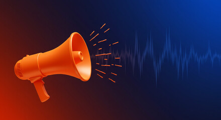 Dynamic megaphone broadcasting sound waves over vibrant gradient background for impactful announcements