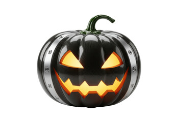 Isolated Jack o'lantern, cool carbon fiber metallic pumpkin with lights for Halloween horror design
