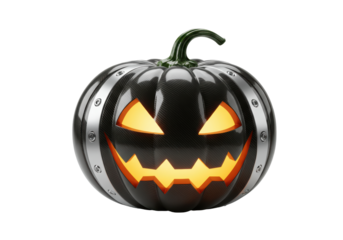 Isolated Jack o'lantern, cool carbon fiber metallic pumpkin with lights for Halloween horror design