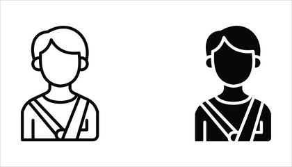 Injured man in bandage icon set. Simple outline style. Broken arm,Vector illustration isolated on white background. Editable stroke EPS 10.