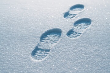 A trail of clear footprints leads across untouched, sparkling snow, capturing the peaceful beauty and solitude of a bright winter morning outdoors.