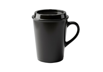 Isolated black coffee mug with lid on seamless background for branding design product
