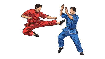 Martial Arts Duel: Dynamic action unfolds as two skilled martial artists engage in a high-energy duel. The image captures the intensity and precision of their movements.