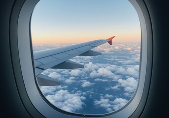 機窓から望む美しい雲海と翼