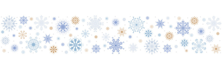 Snowflakes seamless horizontal border. Christmas and Happy New Year background. Winter holiday decoration