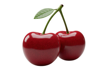 Isolated Two glossy cherries, healthy fruit, raw food diet, snack, dessert, summer, food