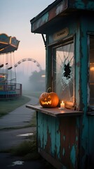 Spooky Halloween Scene at an Abandoned Carnival