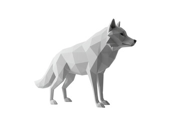 Isolated Geometric Wolf in Profile Stance, Low Poly Grey Rendered Animal on Clear Backdrop