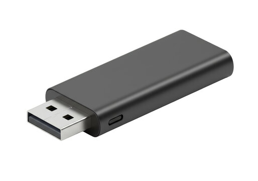 Isolated Small Gray USB Flash Drive Computer Data Port Storage Device on Plain Backdrop