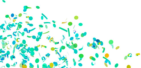 Bright teal, green, and yellow confetti falling on white. Perfect for festive backgrounds, invitations, and celebrations.