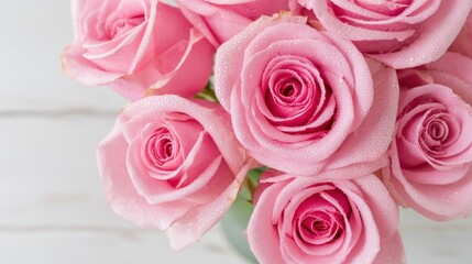 Elegant Close-Up of Delicate Pink Roses in Full Bloom, Romantic Floral Arrangement for Celebrations