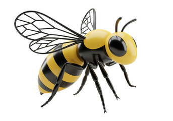 Isolated realistic 3D rendering of a bee insect with shiny glossy wings and stripes, studio shot