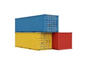 Isolated stacked shipping containers show global trade and logistics, color cargo boxes