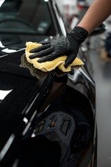 hand of a person applying ceramic coating to a car surface