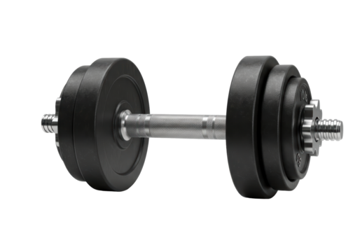 Isolated dumbbell with black weight plates fitness and strength training equipment for gym