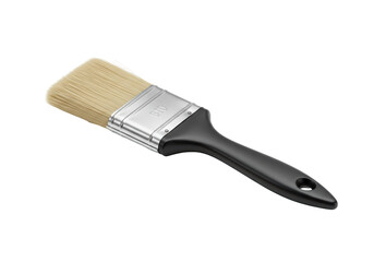 Isolated paintbrush lies diagonally against plain surface – tool for home painting projects