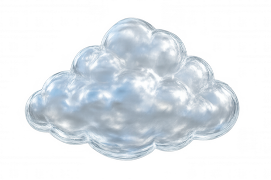 Transparent glass cloud hovering, representing digital connectivity, data storage, ethereal network infrastructure on minimalist backdrop