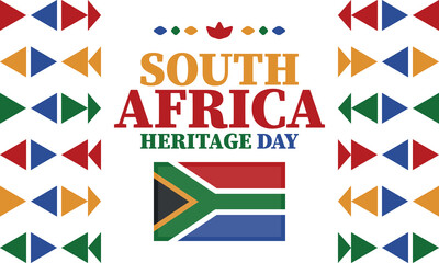Obraz premium South Africa Heritage Day. Happy holiday. Celebrate culture and traditions of nation. South African flag. Poster with illustration. Pattern design. Vector