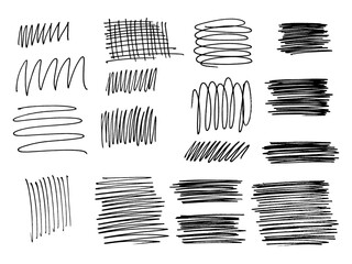 Set of hand-drawn marker scribbles and sketch lines. Perfect for design accents, textures, grunge overlays, and abstract decorations in creative projects. Vector