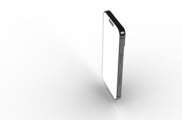 High-quality image of a black smartphone mockup with a blank screen, isolated on a white background. Perfect for app presentations or website d