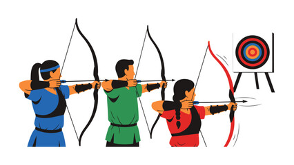 Archery Competition: Athletes engage in the sport of archery, aiming with precision. Focus, skill, and dedication are all on display.