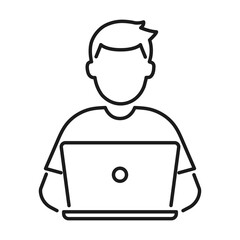 a man working on a laptop line vector icon
